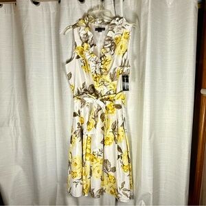 Jessica Howard New Floral Yellow & cream Chiffon Women's Dress size 16 ruffle